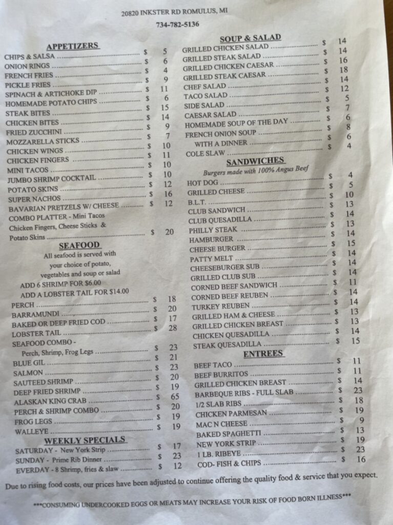 Woodside Meadows Menu 2